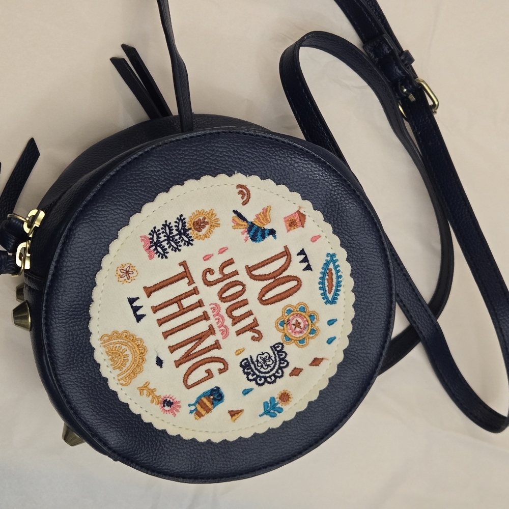 Chumbak Navy Blue Embroidered Crossbody Bag